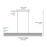 Munia 1500mm LED Linea Ribbed Paintable Gypsum Plaster Finish Pendant Light