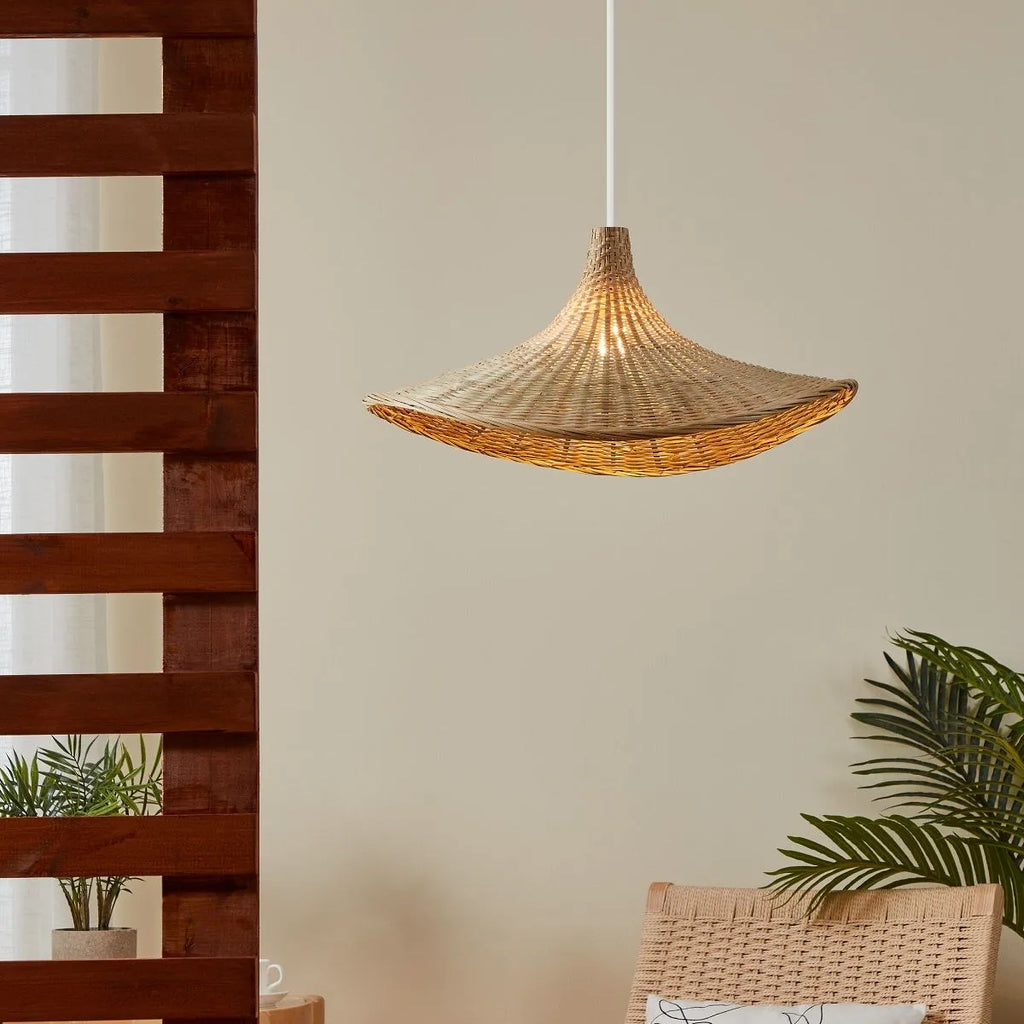 Haxey 1lt Natural Rattan Bamboo Wicker Pendant Light Roundabout Lighting