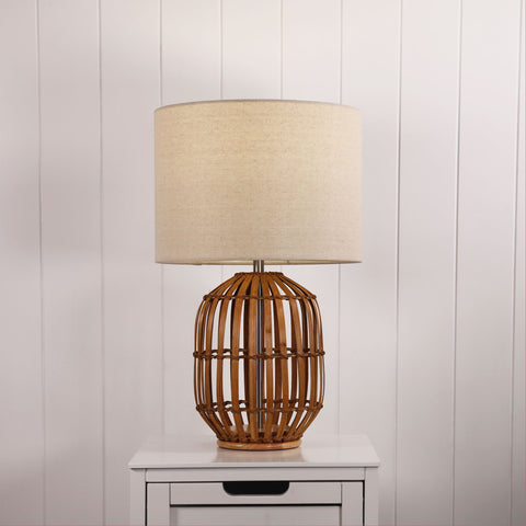 Tegal Bamboo Table Lamp with Beige Linen Drum Shade