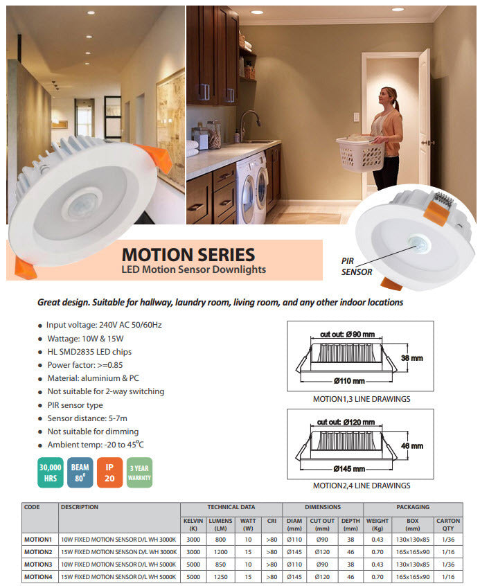 Motion Sensor LED Downlight White Roundabout Lighting
