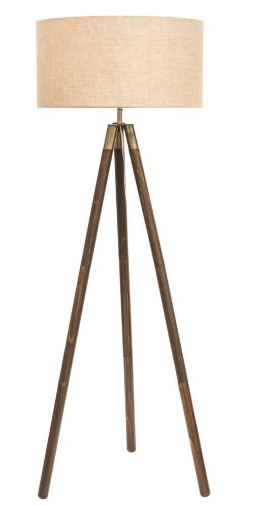 Prince Tripod Floor Lamp Stand Shade Dark Wood Antique Brass Linen