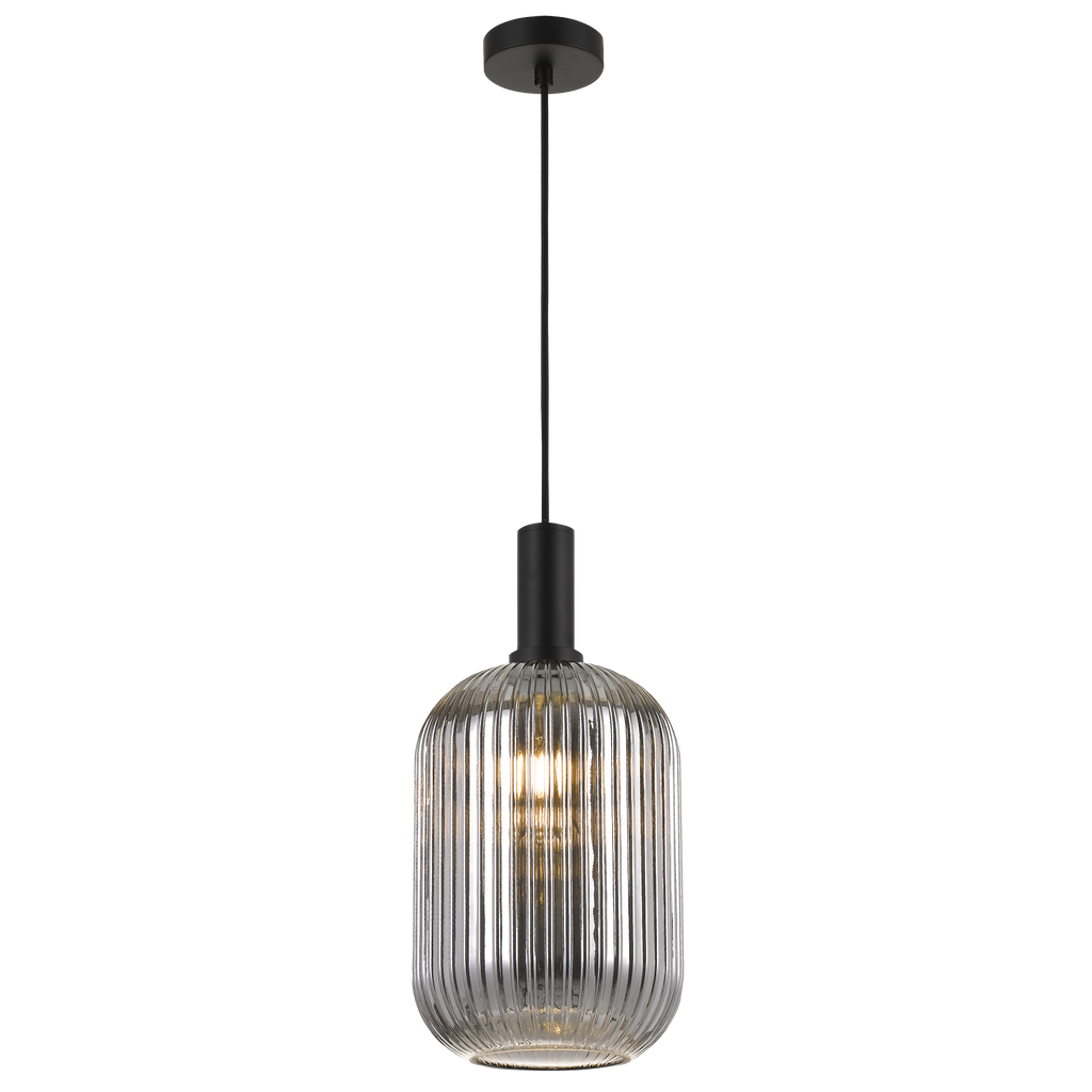 Bonura 1lt Ribbed Glass Metal Cord Pendant Light Roundabout Lighting