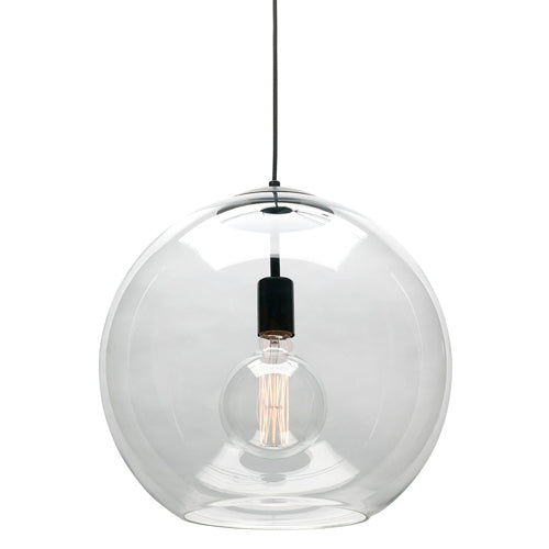 Orpheus Clear Glass Ball Pendant Light Matt Black