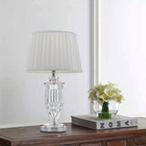 Adria Crystal Table Lamp with Pleated Drum Fabric Shade