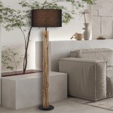 Chad Timber Lamp with Fabric Drum Shade Black
