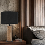 Chad Timber Lamp with Fabric Drum Shade Black