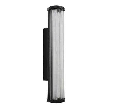 Junco LED Exterior Ribbed Glass Linea IP65 Wall Light Black