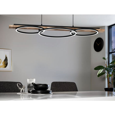 Boyle LED 3 Ring Pendant Light Black/Wood