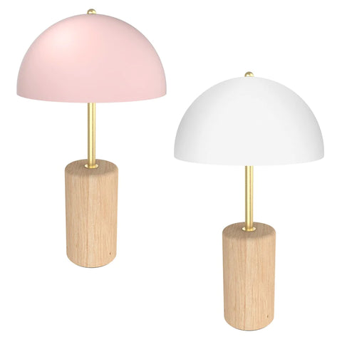 Blaire Metal Dome Table Lamp with Oak Timber Base