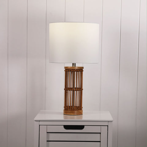 Medan Bamboo Table Lamp with White Fabric Drum Shade