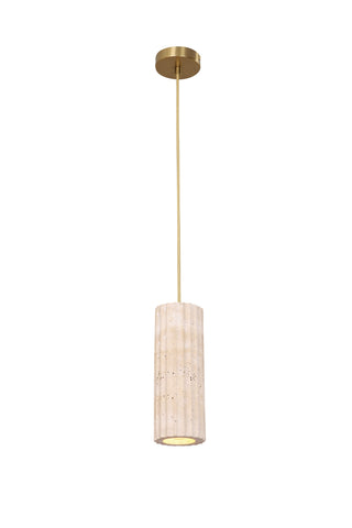 Sagitta Ribbed Travertine Tube Pendant Light