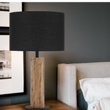 Chad Timber Lamp with Fabric Drum Shade Black