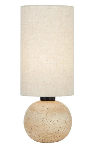 Amador Travertine Look Lamp with Fabric Drum Shade Beige