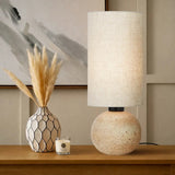 Amador Travertine Look Lamp with Fabric Drum Shade Beige