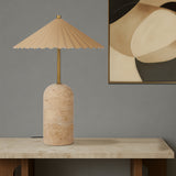 Arvane Travertine Table Lamp with Pleated Shade