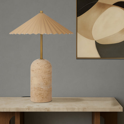 Arvane Travertine Table Lamp with Pleated Shade