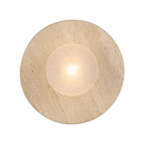 Varon Travertine Round Stone Disc Wall Light with Glass Sphere