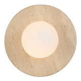 Varon Travertine Round Stone Disc Wall Light with Glass Sphere