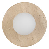 Varon Travertine Round Stone Disc Wall Light with Glass Sphere
