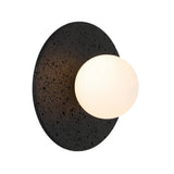 Varon Travertine Round Stone Disc Wall Light with Glass Sphere
