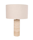 Sagitta Ribbed Travertine Lamp with Fabric Drum Shade