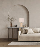 Sagitta Ribbed Travertine Lamp with Fabric Drum Shade