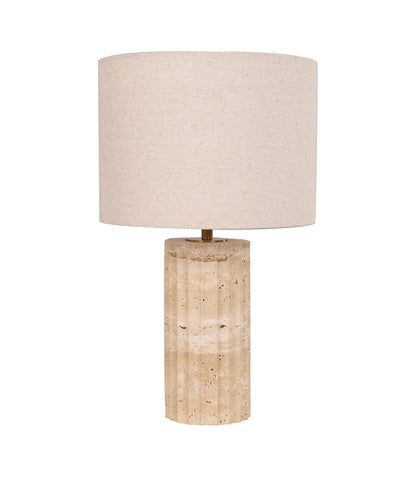 Sagitta Ribbed Travertine Lamp with Fabric Drum Shade