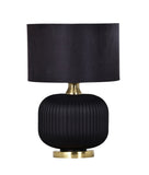 Lusso Ribbed Table Lamp Black/Gold with Drum Shade