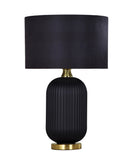 Lusso Ribbed Table Lamp Black/Gold with Drum Shade