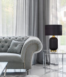 Lusso Ribbed Table Lamp Black/Gold with Drum Shade