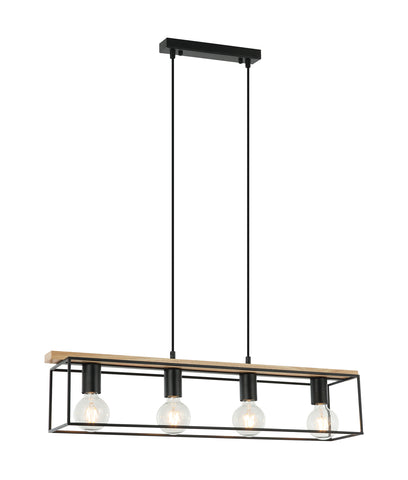 Virun 4lt Rectangular Pendant Light Black/Wood