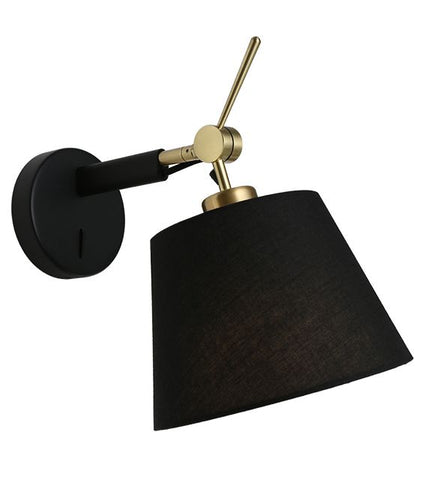 Alsta Adjustable Wall Light Black/Gold with Fabric Shade