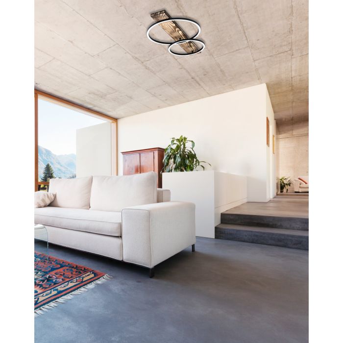 Boyle LED Ring Close to Ceiling Light Black/Wood Roundabout Lighting