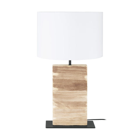 Contessore Wood Base Table Lamp with White Fabric Drum Shade