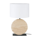 Contessore Wood Base Table Lamp with White Fabric Drum Shade