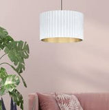 Tamaresco 1lt Pendant Light with Ribbed Velvet Fabric Drum Shade