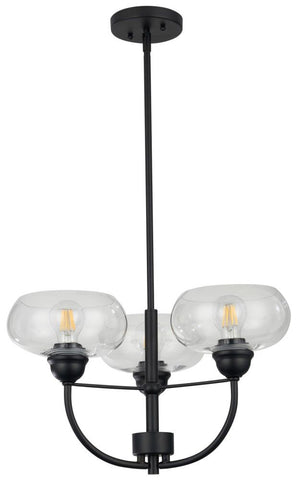 Aspen 3lt Clear Glass Shade Pendant Light Matt Black