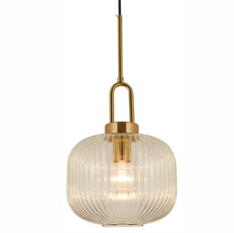 Maine 1lt Pedant Light Satin Brass Clear Reeded Glass