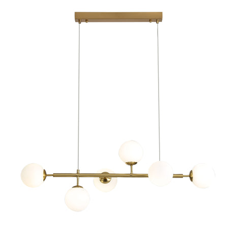 Eva 6 Light Opal Glass Ball Linea Bar Pendant Light