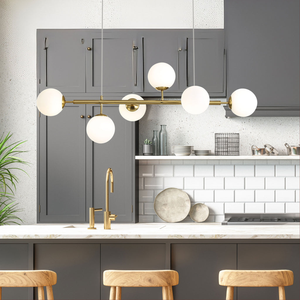 Eva 6 Light Opal Glass Ball Linea Bar Pendant Light – Roundabout Lighting