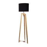 Lund Tripod Floor Lamp Oak Timber with Fabric Drum Shade