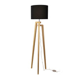 Lund Tripod Floor Lamp Oak Timber with Fabric Drum Shade