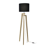 Lund Tripod Floor Lamp Oak Timber with Fabric Drum Shade