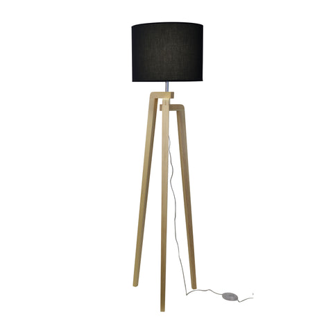 Lund Tripod Floor Lamp Oak Timber with Fabric Drum Shade