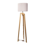 Lund Tripod Floor Lamp Oak Timber with Fabric Drum Shade