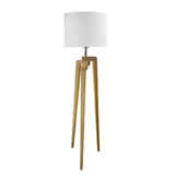 Lund Tripod Floor Lamp Oak Timber with Fabric Drum Shade