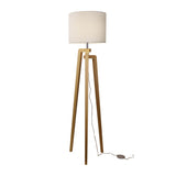 Lund Tripod Floor Lamp Oak Timber with Fabric Drum Shade