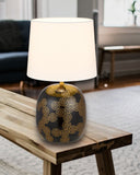 Wishes Oriental Ceramic Table Lamp with Drum Fabric Shade