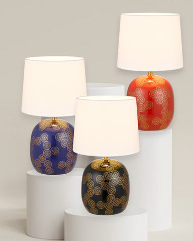 Wishes Oriental Ceramic Table Lamp with Drum Fabric Shade