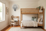White Martec Avalon wall fan in a bedroom with bunk beds
